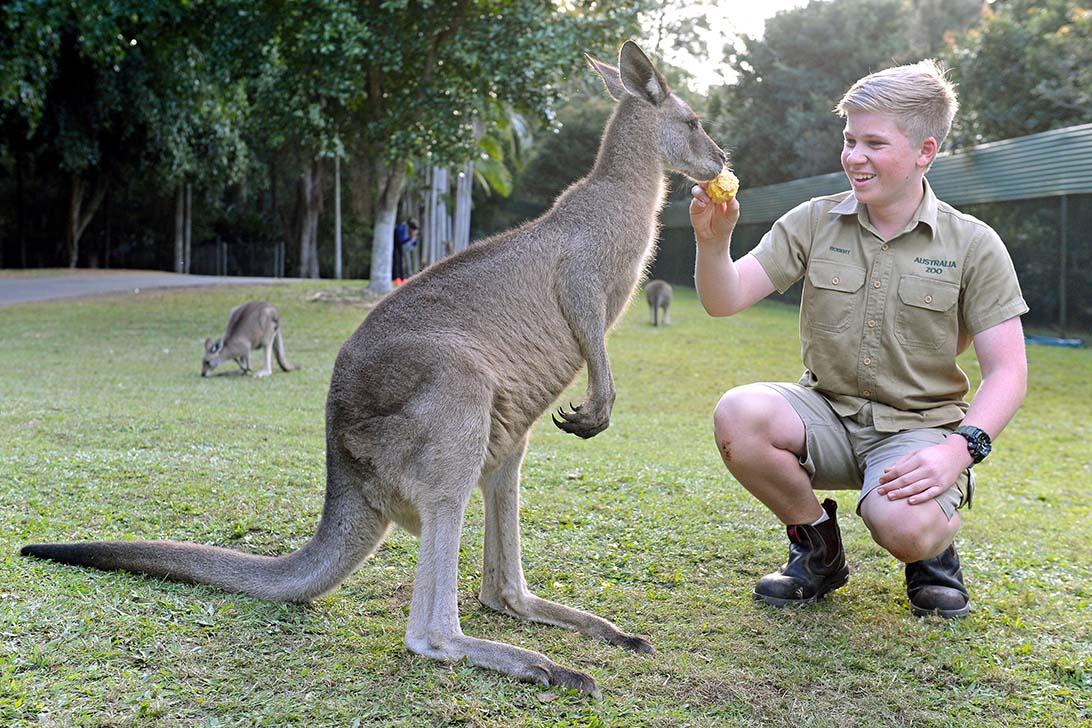 Robert with kangaroo Australia Zoo